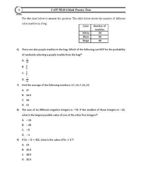 teas math practice test